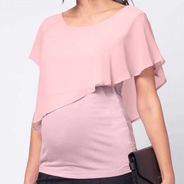 Breastfeeding Clothes Loose Women's Maternity Nursing Wrap Double Layer Short Sleeve Pregancy Blouse T Shirt For Pregnant Women LJ201119