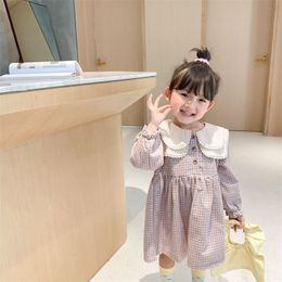 Autumn New arrival thin plaid two layer turn-down collar casual dress for girls Fashion long sleeve princess dresses LJ200921