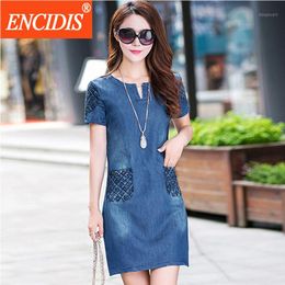 Wholesale- 2017 New Women Fashion Summer Dress Plus size Casual Mini Denim Dresses Jeans Dresses Loose Short Sleeve Cotton Q251