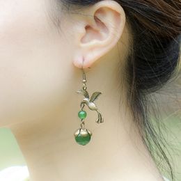 vintage ethnic Jewellery fly birds dangle earrings fashion chalcedony beads vintage earrings green new stones ethnic earrings