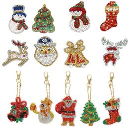 DIY Full Drill Special-Shape Diamond Painting Keychain Christmas Decor Bag Pendant Keychains Jewellery Key Ring Gifts 201202