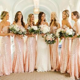 Cheap Rose Gold Sequins Mermaid Bridesmaid Dresses Sweetheart Plus Size Wedding Guest Dress Evening Party Gowns Maid of Honour Gowns