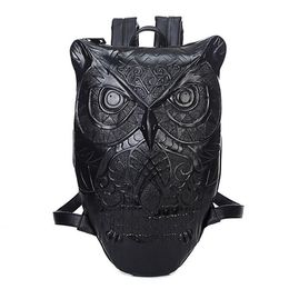 Men Women Backpack Stylish Cool Black PU Leather Owl Backpack Female Bag bagpack for girls boys schoolbags