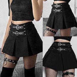 Fashion Women's Sexy Leather Button Short Pleated A-line Skirt Casual personality ladies pure Colour Y1214