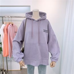 Oversized Cotton Sweatshirt Hoodie Women Autumn Fall Solid Loose Casual Hoodies Lady Simple Cozy Basic Coat Outfits Purple T200904