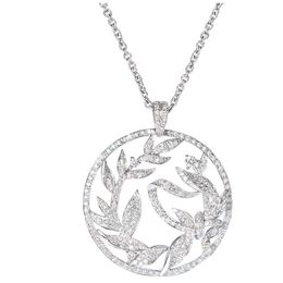 Unique Jewelry High Quality Sterling Sier Circle Pendant Pave White Sapphire Plant Flower Women Clavicle Necklace Gift