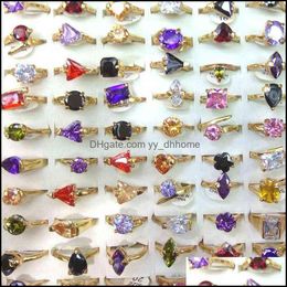 Wedding Rings Jewellery 50Pcs Gold Tone Real Zircon Heart, Triangle, Square, Flower, Waterdrop Shapes Valentines Day Gift 220115 Drop Delivery