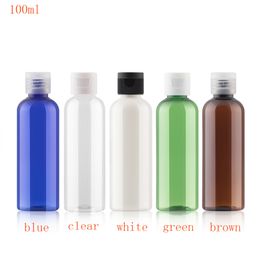 50pc 100ml white blue brown empty PET bottle flip cap round shoulder transparent Colour plastic travel refill small sample vials
