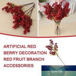 Red Berry Pick Holly Branch Wreath Tree Hanging Decoration Fake Flowers In Vase simulated berry branch home Decor #50