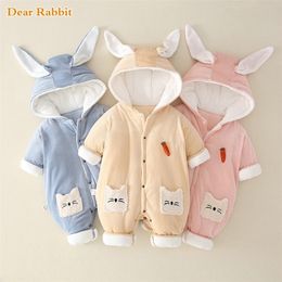 New born Cute rabbit Baby coat Winter Hooded mantle Romper Thick Cotton Warm Jumpsuit Overalls Snowsuit Children Boys Clothing LJ201007