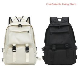 Backpack Harajuku Unisex Multiple Pockets Buckle Solid Colour Laptop Shoulder Bag 7XEC