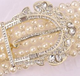 Gold Colour Fashion Jewellery For Women Belt Buckle Pearls Chain Bracelet Praty Jewellery Vintage Design Big Width Cuff