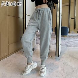 Women High Waist Sweatpants Femme Loose Casual Sport Beam Feet Pants Joggers Hip Hop Grey Trousers Korean Style Bottoms New 201031