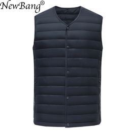 NewBang Brand Men's Waistcoat Ultra Light Cotton Vest Men Without Collar Waterproof Sleeveless Warm Liner Male Slim Gilet 201126
