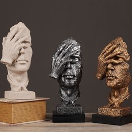 Blind Familiar Statues Figurine Europe Resin thinker silence is gold people Sculptures Vintage Home Decor Crafts T200703