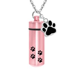 Ashes For Pet/Human Aluminum Alloy Pet Paws Cylinder Cremation Urn Ashes Memorial Jewelry Pendant Keepsake