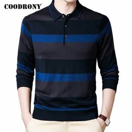 COODRONY Brand Sweater Men Autumn Winter Turn-down Collar Pullover Men Fashion Striped Casual Pull Homme Knitwear Clothing C1131 201117