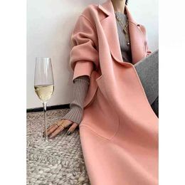 MAX 2022 new trendy brand Mara women's coat Autumn Bathrobe m Labbro Water Ripple Pink High-end Double-sided Cashmere Coat Women US SIZE