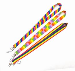 Wholesale 100Pcs Gay Pride LGBT Rainbow Keychain Hanging Lanyard Neck ID Card Accessories Phone Charm Keychain for Unisex Gift