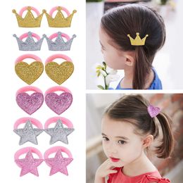 Children Hairbands Ropes Kids Tiara Heart Star Shape Hair Ring Rubber Band Headdress Baby Girls Elastic Headwear toddler Hair Accessories 6 Solid Colors KFR19
