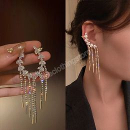 Leaf Tassel Stud Earrings Rhinestone Crystal Diamond Ear Clip Bling Drop Dangle Earrings Female Delicate Party Jewellery Gifts