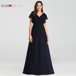 Ever Pretty Navy Blue Elegant Evening Dresses 2020 Long A-line Chiffon V-neck Elegant Party Gowns Plus Size Wedding Party Gowns LJ201123