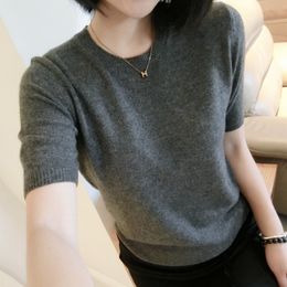 Spring and autumn New female Pure coat wool Round neck cashmere Short-sleeved sweater T200811