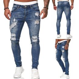 Jeans da uomo Jeans skinny in vita elastica Moda uomo 2020 Pantaloni strappati elasticizzati Streetwear Jeans da uomo in denim abiti S-3XL