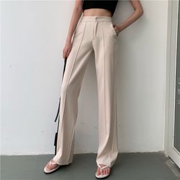 Spring High Waist Casual Office Pants female Summer Thin Beige Wide Leg Pants Straight Tube Trousers 201031