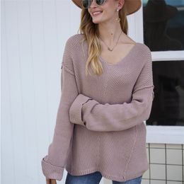 Mozuleva High Quality V-neck Women Loose Sweater Tops Autumn Winter Long Sleeve Casual Oversized Knitted Pullovers Jumpers 201030