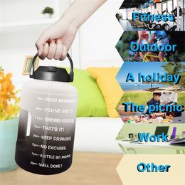 QuiFit 2.5L 3.78L Wide Mouth Gallon Motivational Water Bottle With Straw A Free Sport Fitness Tourism GYM Travel Times Jug 220217