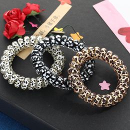 Women Girl Telephone Wire Cord Gum Coil Hair Ties Girls Elastic Hair Bands Ring Rope Leopard Print Bracelet Stretchy Hair Ropes 338 U2