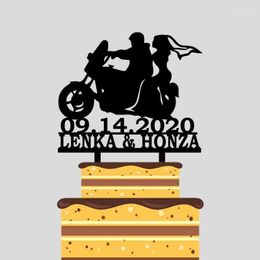 Personalised Motorbike Wedding Cake Topper Custom Couples Name Wedding Date Bride and Groom Riding Motorcycle Cake Topper YC2171