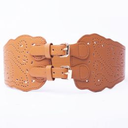 Women Wide PU Leather Belts Elastic Girdle For Dress Hollow Stretch Corset Belt Pin Buckle Soft Waistbands