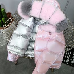 DEAT Autumn Winter New Arrivals Real Fur Hooded Thick Coat Pink Women Cropped Jacket MK301 201110