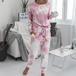 Women Tie Dye Pyjama Sets Long Sleeve Pyjamas Top Pants Fashion Women Casual Gradient Long Sleeves Tracksuit Hot 201113