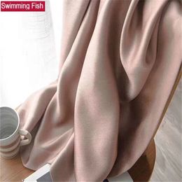 Luxury Blackout Windows Smoothly fabric Curtain Drape Panel For Living Room Bedroom Home Decoration Pink Cream white Colour LJ201224