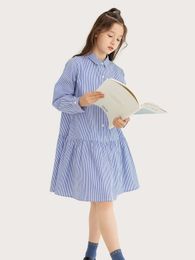 Girls Striped Flounce Hem Shirt Dress SHE