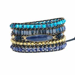 Natural Stone Crystal Wrap Bracelet for Women 5 Layers Beaded Bracelets Charms Blue Kyanite Jewelry Healing Properties