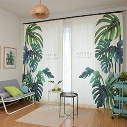 Modern Elegant Custom Green Plant Leaves Print Curtain Shade Thermal Insulated Window Decor for Living Room Bedroom Blackout LJ201224