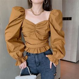 Women's Blouses & Shirts Alien Kitty Girls Slim High Waist Femme Chic Square Collar Elegant Sexy Women 2021 Fashion Casual Streetwear Tops