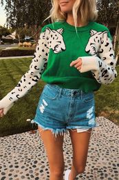 Winter Womens Knitted Long Sleeve Sweater Tops Casual Knit Loose Jumper Pullover Women's Cartoon Animal Pattern Sweater1