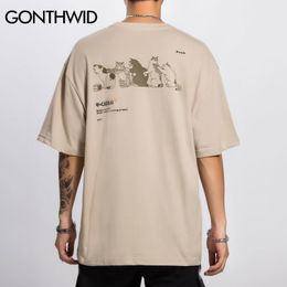 GONTHWID Harajuku Funny Japanese Rubbing Bath Cats Print Short Sleeve T-Shirts Hip Hop Casual Streetwear Tees Men 2020 T Shirts LJ200827