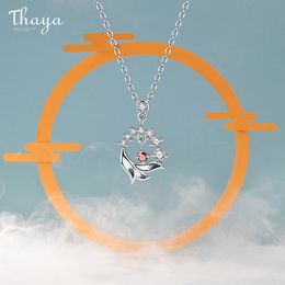 Thaya S925 Silver Necklace Lion Design Red Artificial Crystal Sterling Silver Pendant Necklace For Women Luxury Fine Jewelry Q0531