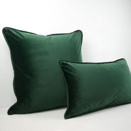 High Quality Green Black Piping Design Velvet Cushion Cover Pillow Case Dark Green Pillow Cover No Balling-up Without Stuffing Y200104