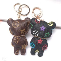 Fashion Key Chain Accessories Tassel Key Ring PU Leather Bear Pattern Car Keychain Jewellery Bags Pendant