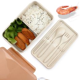960 ML Portable Healthy Material Lunch Box 1 Layer Wheat Straw Bento Boxes Microwave Dinnerware Food Storage Container Foodbox 201128