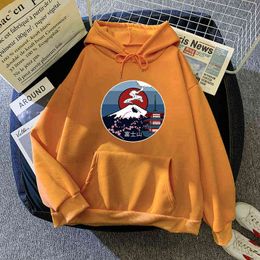 Mount Fuji Japan Anime Hoodie Man Causal Fleece Sweatshirts Long Sleeve Loose Pockets Clothes Tops Mens Fashion Hip Hop Hoody H1227