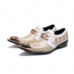 White Stripe Real Leather Men Office Shoes Fashion Chain Large Size Pointed Toe Slip on Formal Party Dress Shoes