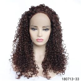 Brown Colour Kinky Curly Synthetic Lacefront Wig 14~26 inches Pelucas High Temperature Fibre Lace Front Wigs 180713-33